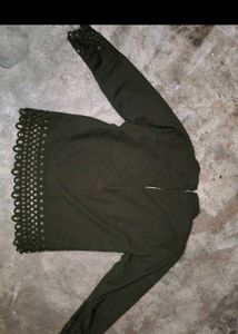 Chic Laser-Cut Hem Long Sleeve Top