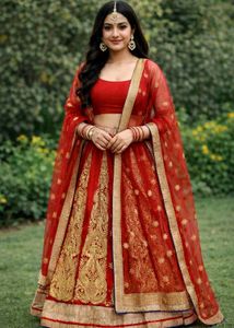 Red & Gold Embroidered Lehenga Skirt