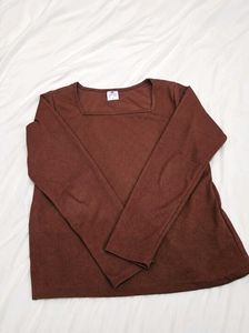 Brown Square Neck Long Sleeve Top