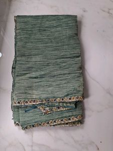 Beautiful Teal Green Crinkled Saree with blouse