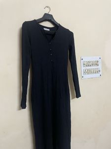 Classic Black Long Sleeve Ribbed Dress