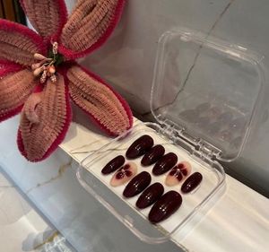 Press On Nails - Burgundy Floral Set