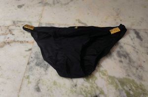 Black Bikini Bottom with Gold Accents