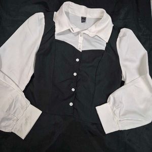 Chic crop Black & White shirt Top formal corset
