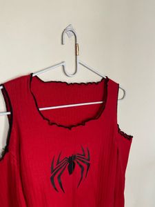 Red Spider Web Cold Shoulder Top