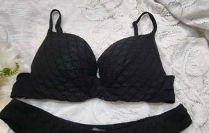 Chic Black Textured Bikini Set