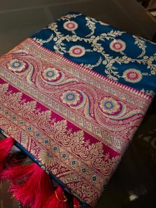 Exquisite Teal & Pink banarasi satin Silk saree