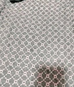 Gray Geometric Print Kurta with Black Sleeves