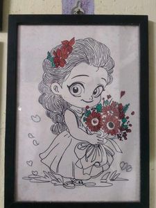 Cute Girl with Flowers Framed Art