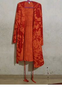 Vibrant Floral Print Dress with Matching Cardigan