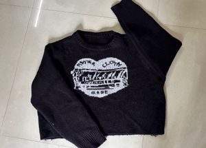 Black Graphic Knit Cropped Sweater