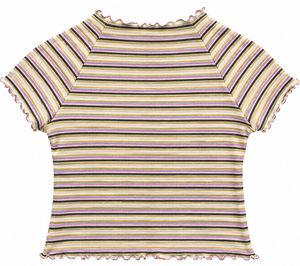 Zudio Multicolour Striped Ribbed Top with Ruffle E