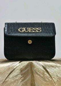 Guess Black Croc Embossed Shoulder Bag