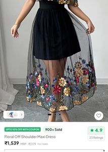 Elegant Black Embroidered Off-Shoulder Gown