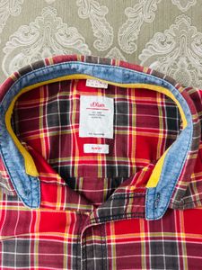 s.oliver Men's Red Plaid Short Sleeve Shirt