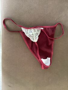 Burgundy Lace Trim Thong Panty