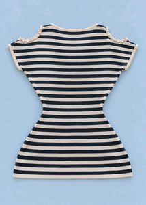 BLACK AND BEIGE STRIPED NET TEXTURE WAIST-TIE