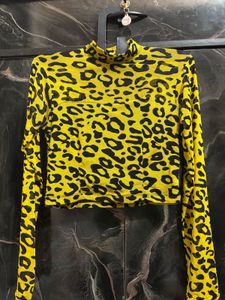 Yellow Leopard Print Mesh Top