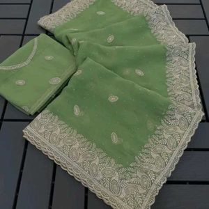 Elegant Teal Embroidered Saree