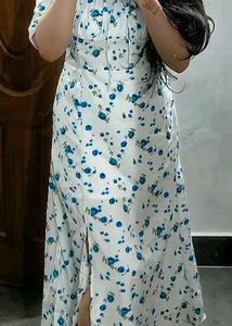 White Floral Print Puff Sleeve Dress