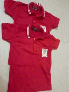 2 Red Polo Shirts and green shirt