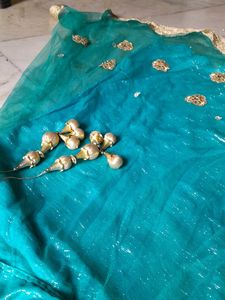 Teal lehnga choli set with earrings freebie