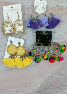 Combo of 4 Boho Tassel &  Pom Earrin