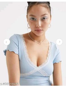 Light Blue Lace Trim Cropped Top