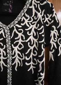 wollen Black Embroidered Designer Kurti
