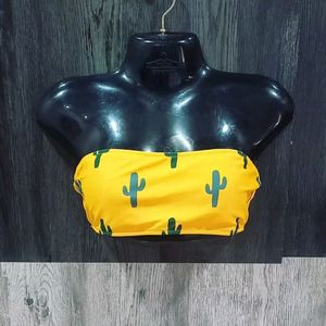 Mustard Cactus Prints Padded Tube Bra