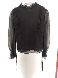 Sheer Black Ruffled Neck Blouse