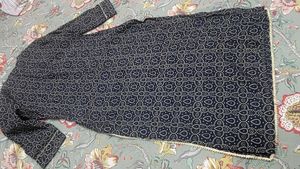 Elegant Navy Blue Kurta with Embellished Neckline