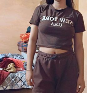 Brown Crop Top &amp; Jogger Set