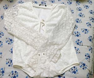 White Lace Heart Print Bodysuit