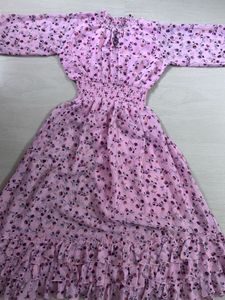 Floral Smocked Georgette Midi Dress with Ruffle He