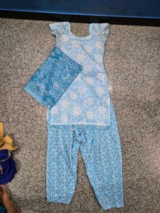 Blue Printed Kurta with Salwar and Dupatta