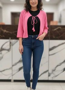 Libas- Pink Knit Bolero Jacket (Size-L)