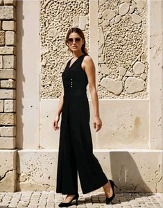 Shein Sleeveless Black mock wrap Jumpsuit