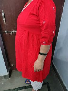 embroidery red frock cotton dress white pant