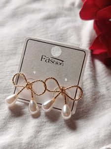 Elegant Bow Pearl Drop Earrings