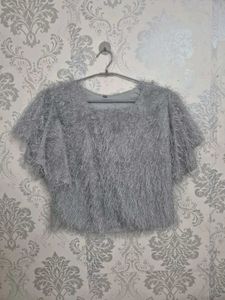 Gray Fuzzy Crop Top