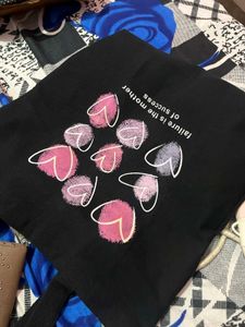 Cute Black Tote Bag with Heart Design