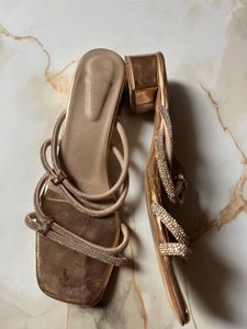 Rose Gold Embellished Block Heel Sandals