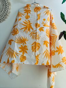 White &amp; Orange Tropical Print Dupatta