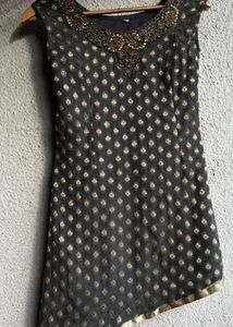 Elegant Black &amp; Gold Kurta Set with Dupatta