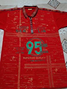 Red Graphic Print Polo T-Shirt