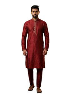 Men's Maroon Silk Kurta Set