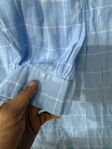 Men's Blue Plaid Button-Down Shirt