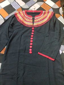 Embroidered Collar Button-Down Kurti