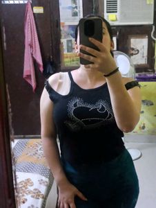 Black Rhinestone Graphic Crop Top